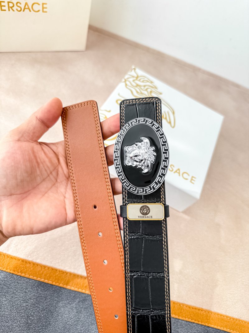 Versace Medusa Head Crocodile Leather Belt - Black view