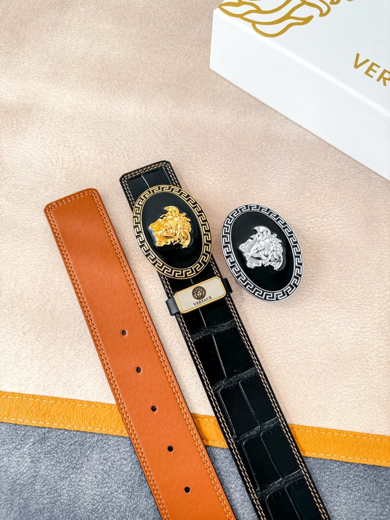 Versace Medusa Head Crocodile Leather Belt - Black view