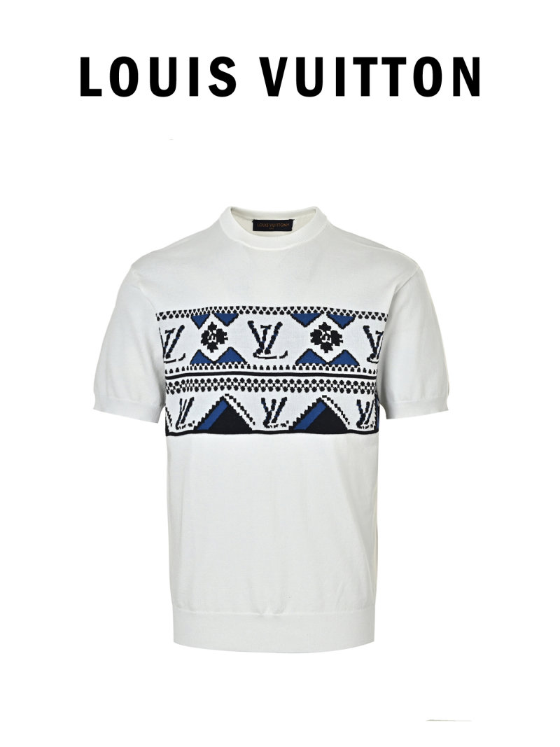 Louis Vuitton Fairisle Geometric Intarsia Knit Short Sleeve T-Shirt Cream