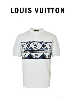 Louis Vuitton Fairisle Geometric Intarsia Knit Short Sleeve T-Shirt Cream