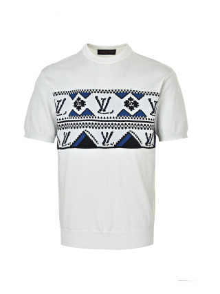 Louis Vuitton Fairisle Geometric Intarsia Knit Short Sleeve T-Shirt Cream view 3