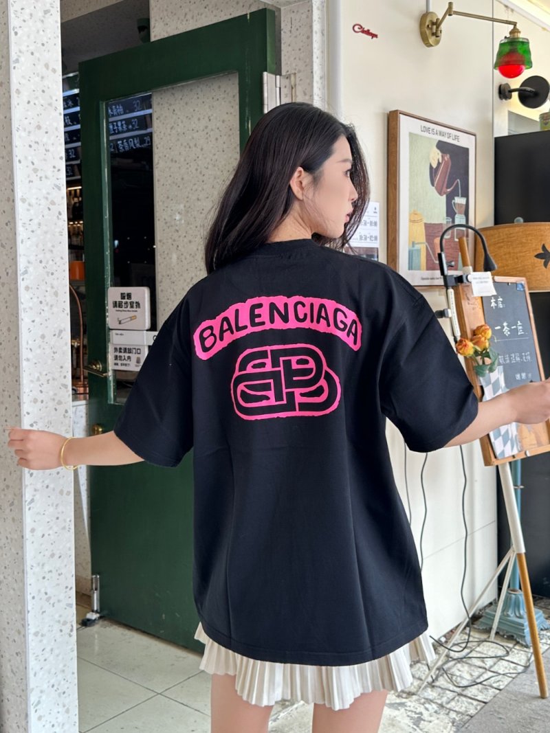 Balenciaga Logo Black T-Shirt Pink Print view