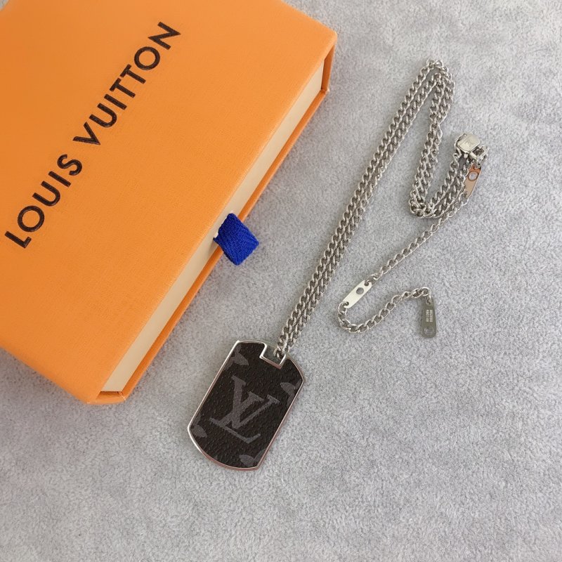 Louis Vuitton Monogram Dog Tag Silver Chain Necklace view