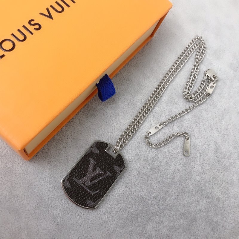 Louis Vuitton Monogram Dog Tag Silver Chain Necklace view