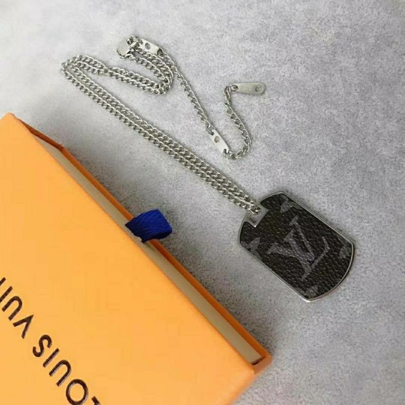 Louis Vuitton Monogram Dog Tag Silver Chain Necklace view