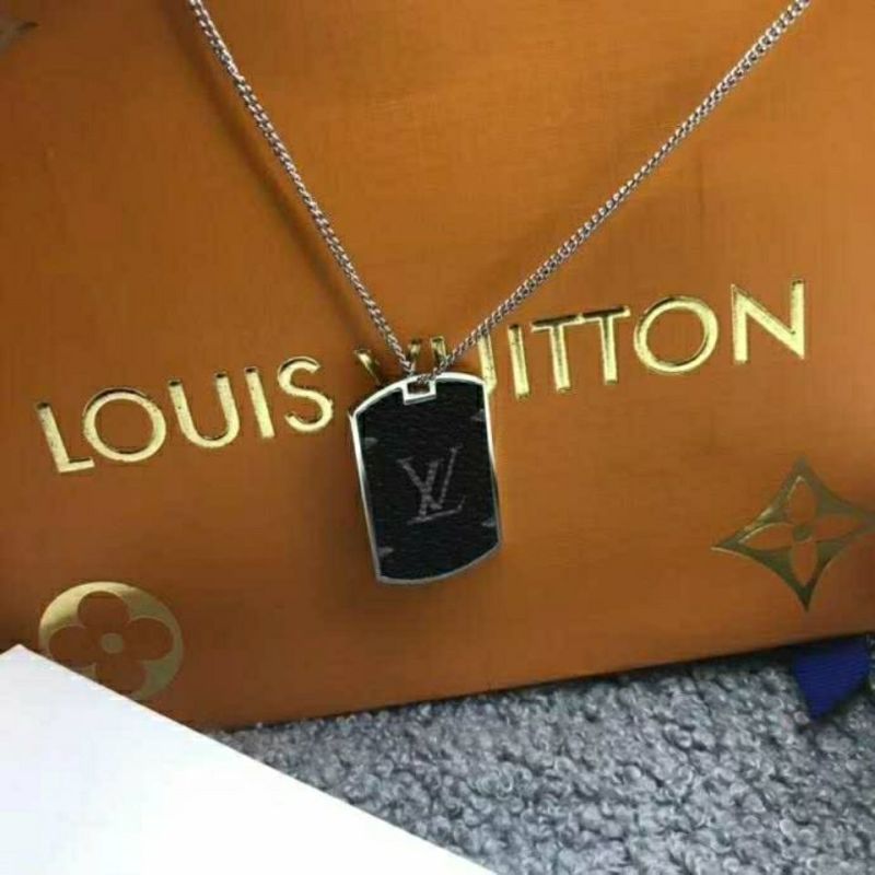 Louis Vuitton Monogram Dog Tag Silver Chain Necklace view