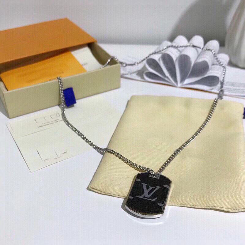 Louis Vuitton Monogram Dog Tag Silver Chain Necklace view