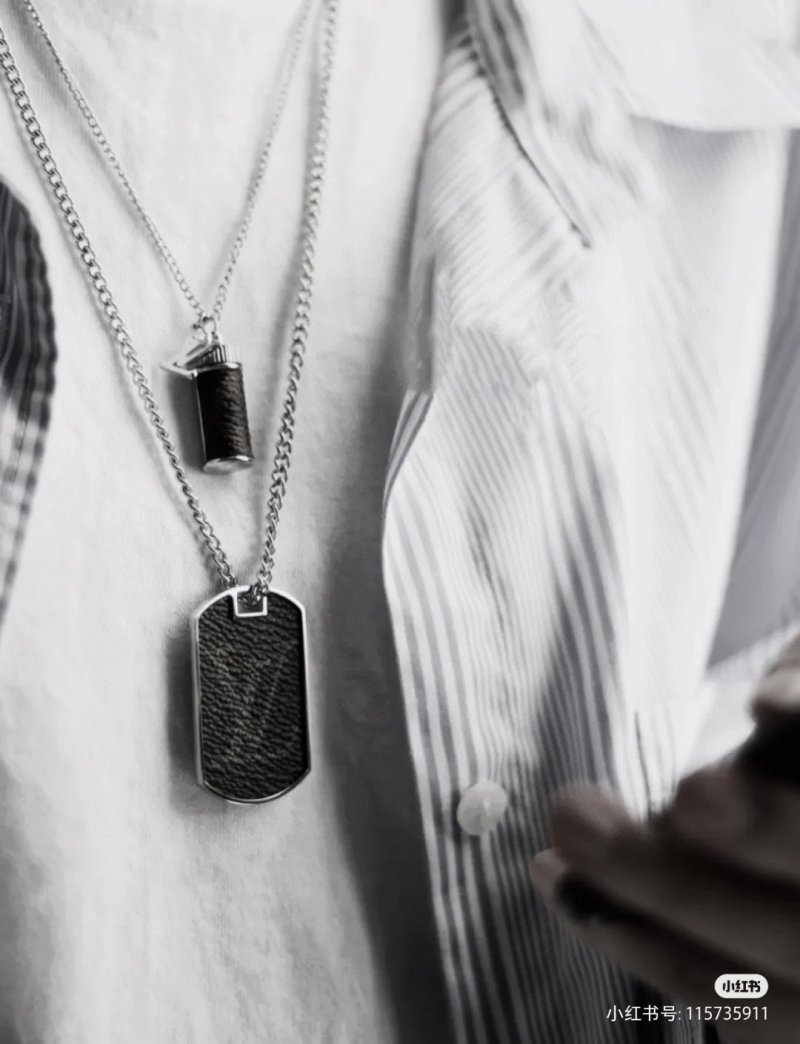 Louis Vuitton Monogram Dog Tag Silver Chain Necklace view