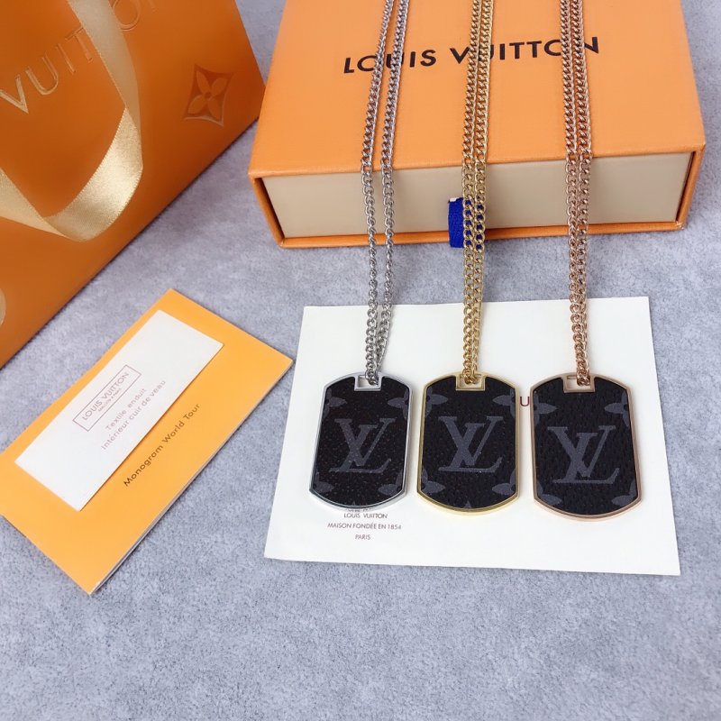 Louis Vuitton Monogram Dog Tag Silver Chain Necklace view