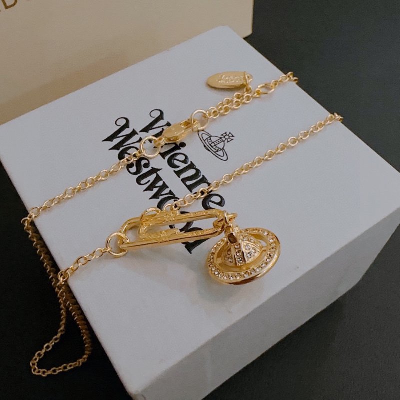 Vivienne Westwood Turquoise Orb Crystal Chain Necklace Silver view
