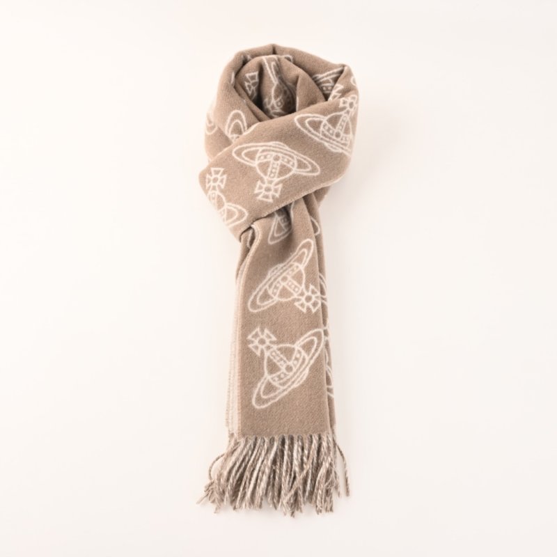 Vivienne Westwood Orb Logo Wool Cashmere Fringe Scarf Beige view