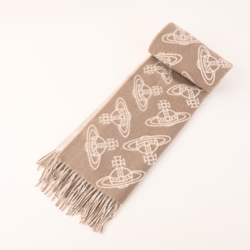 Vivienne Westwood Orb Logo Wool Cashmere Fringe Scarf Beige view