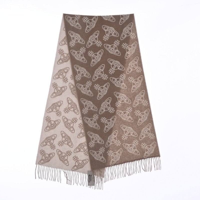 Vivienne Westwood Orb Logo Wool Cashmere Fringe Scarf Beige view