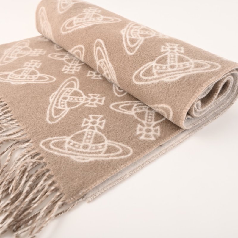 Vivienne Westwood Orb Logo Wool Cashmere Fringe Scarf Beige view