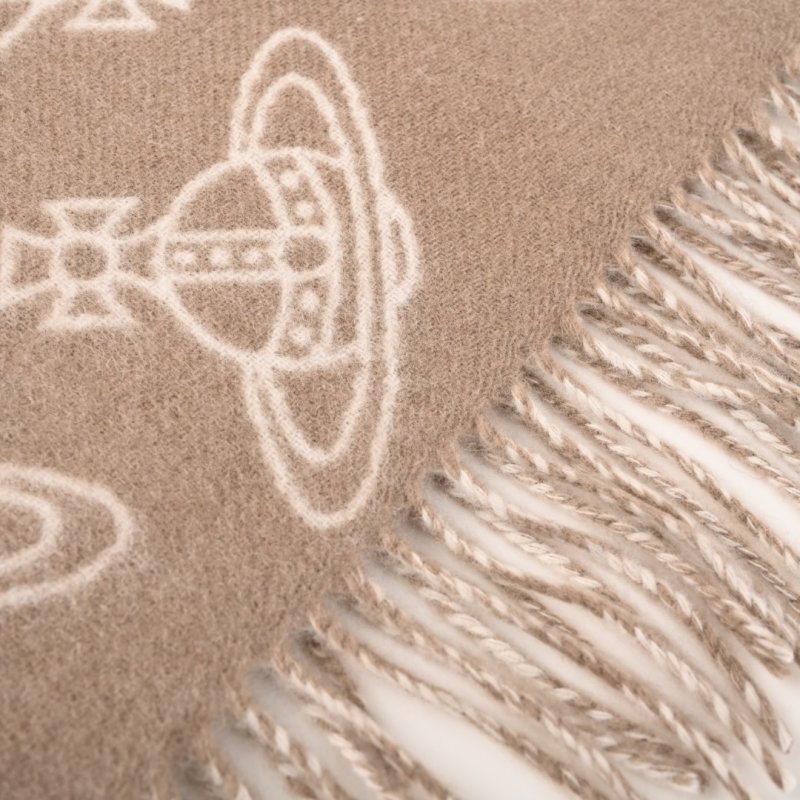 Vivienne Westwood Orb Logo Wool Cashmere Fringe Scarf Beige view