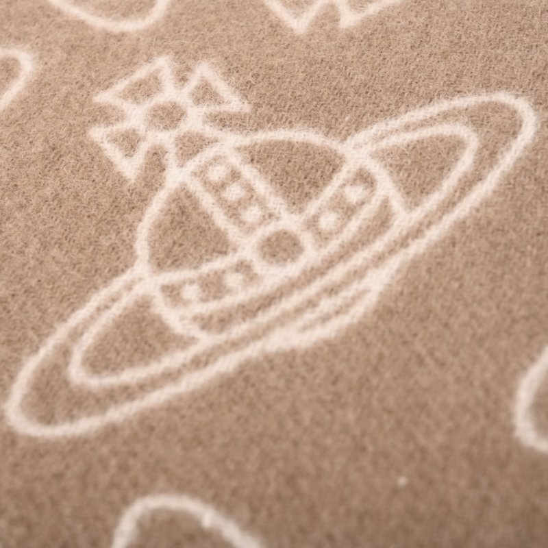 Vivienne Westwood Orb Logo Wool Cashmere Fringe Scarf Beige view