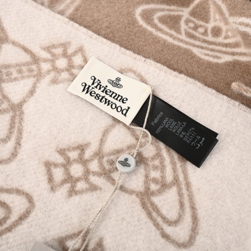 Vivienne Westwood Orb Logo Wool Cashmere Fringe Scarf Beige view
