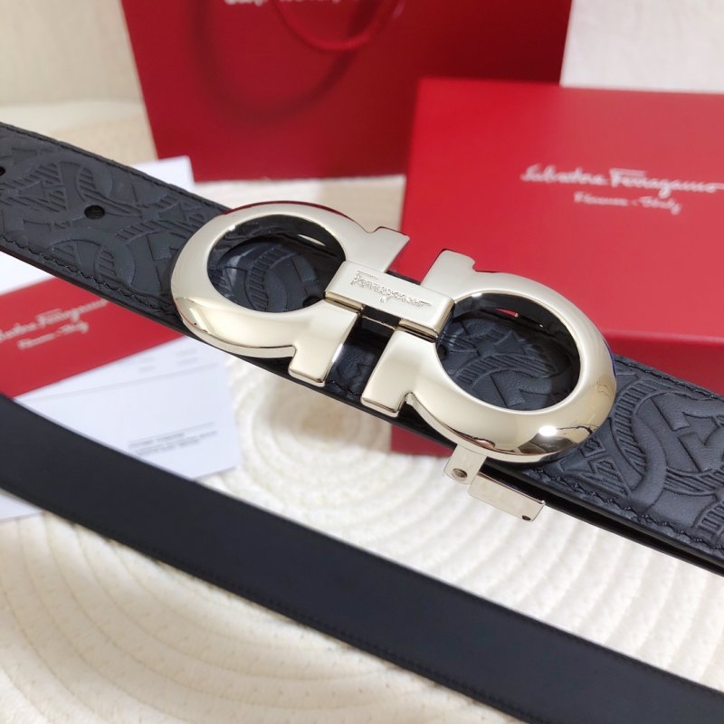 Salvatore Ferragamo Double Gancio Black Embossed Leather Belt view