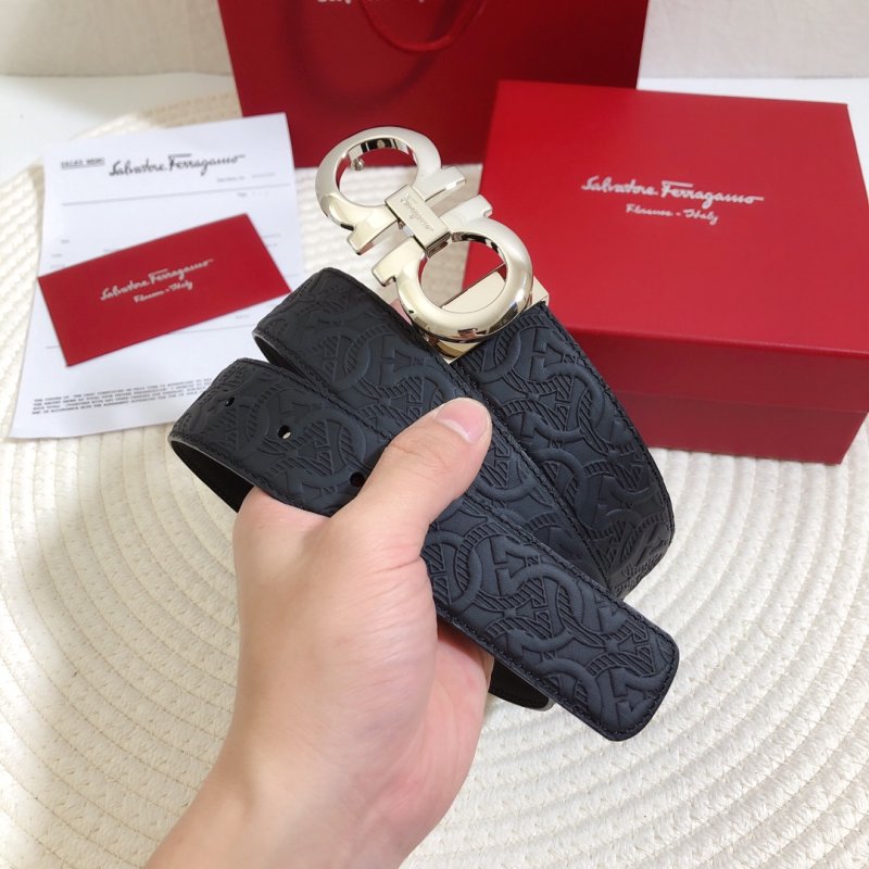 Salvatore Ferragamo Double Gancio Black Embossed Leather Belt view