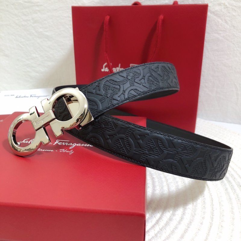 Salvatore Ferragamo Double Gancio Black Embossed Leather Belt view