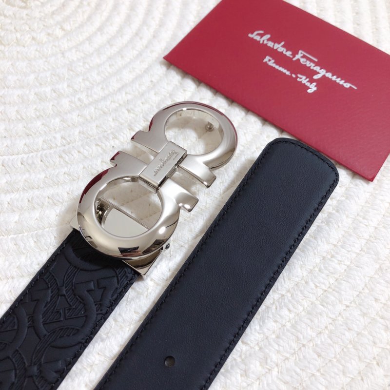 Salvatore Ferragamo Double Gancio Black Embossed Leather Belt view