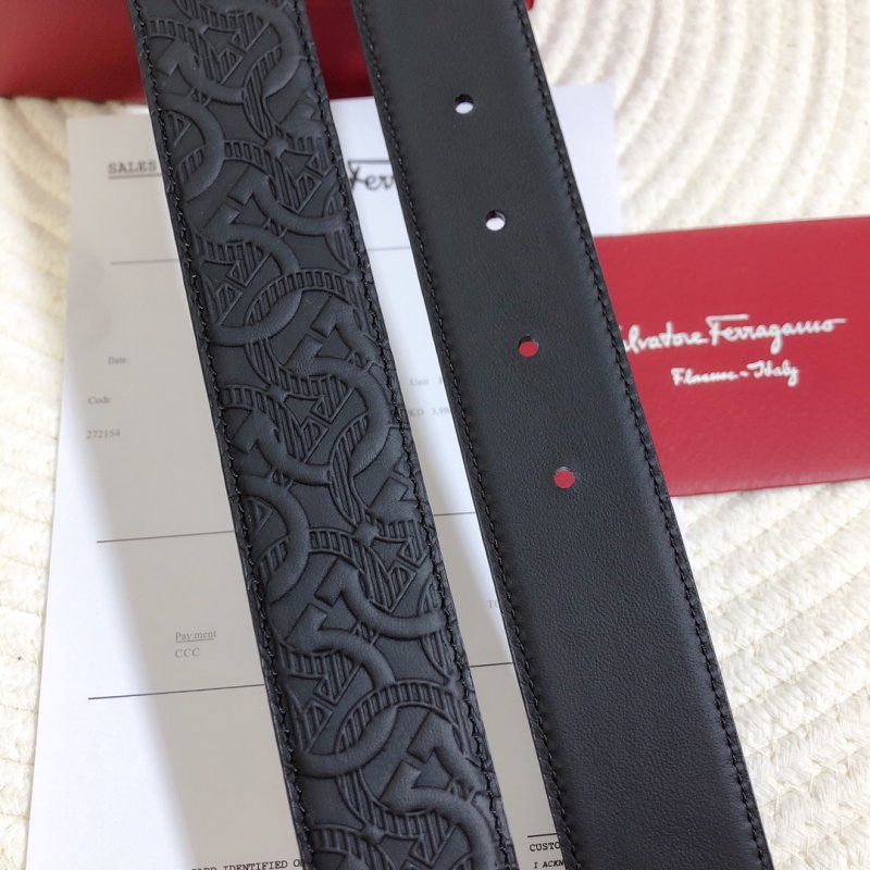 Salvatore Ferragamo Double Gancio Black Embossed Leather Belt view