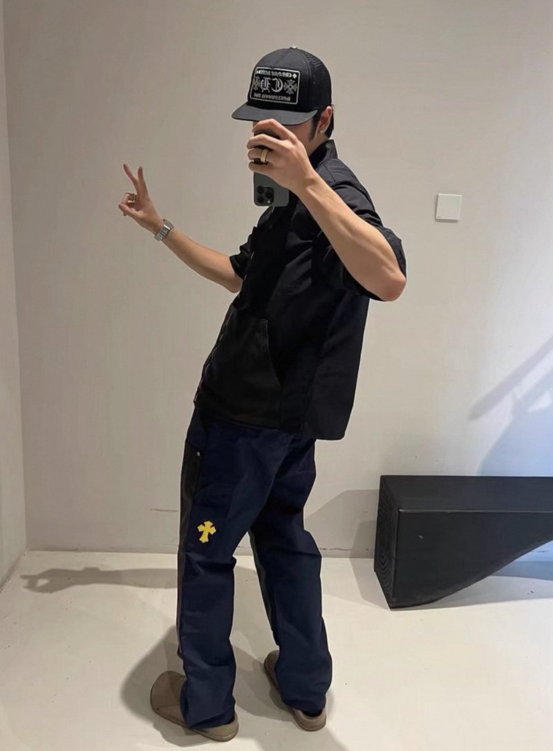 Navy & Black Color-Block Cargo Pants view