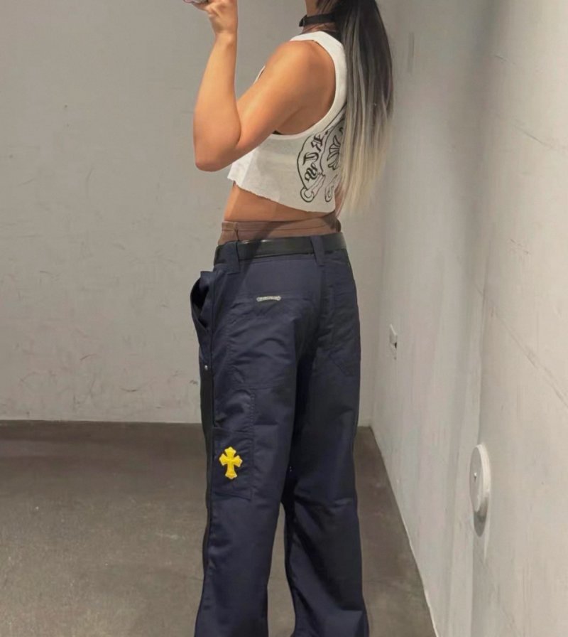 Navy & Black Color-Block Cargo Pants view
