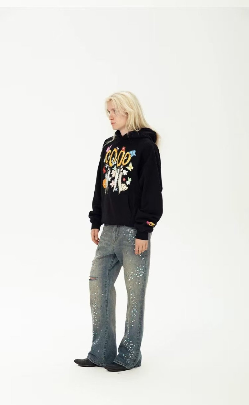 Black Graphic Print Hoodie with Colorful Logo view