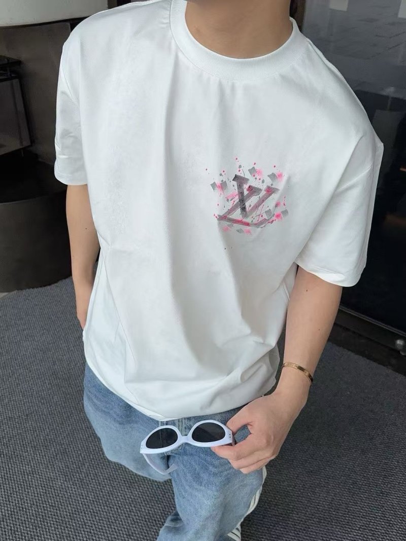 White Graphic Print Short Sleeve T-Shirt Pink Art Design