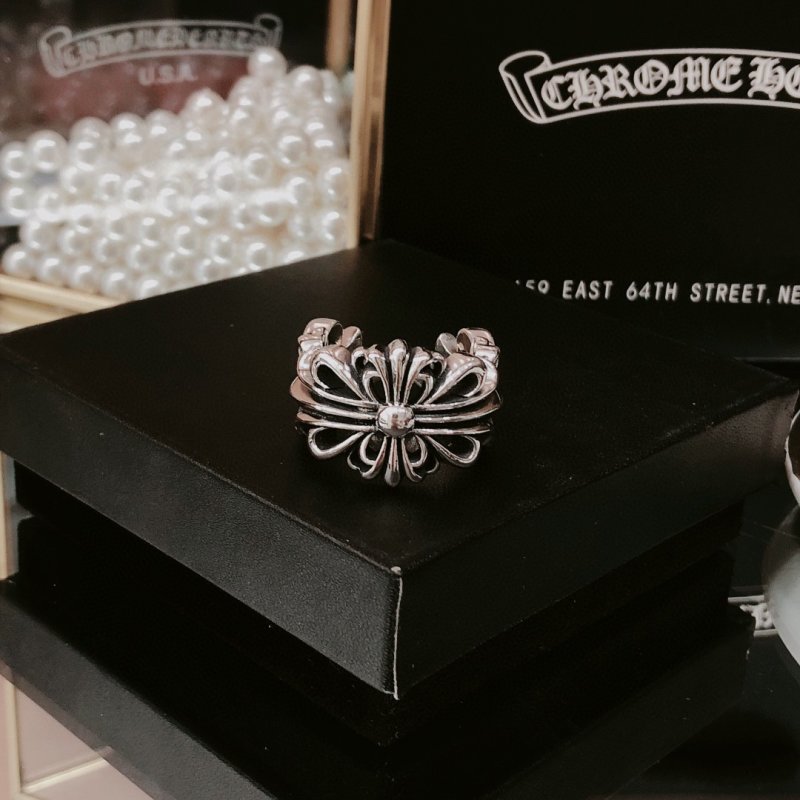 Chrome Hearts Double Floral Cross Open Ring Silver view