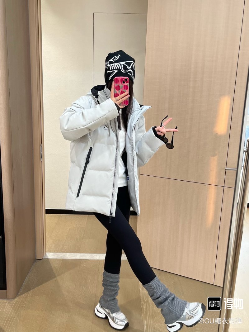 White Puffer Down Jacket with Hood view