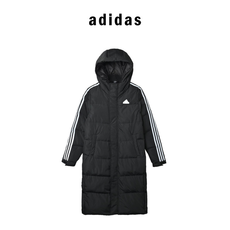 Adidas Black Down Puffer Jacket with White 3-Stripes view