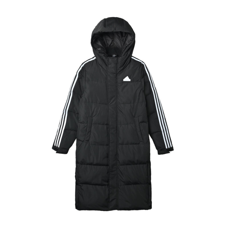 Adidas Black Down Puffer Jacket with White 3-Stripes view