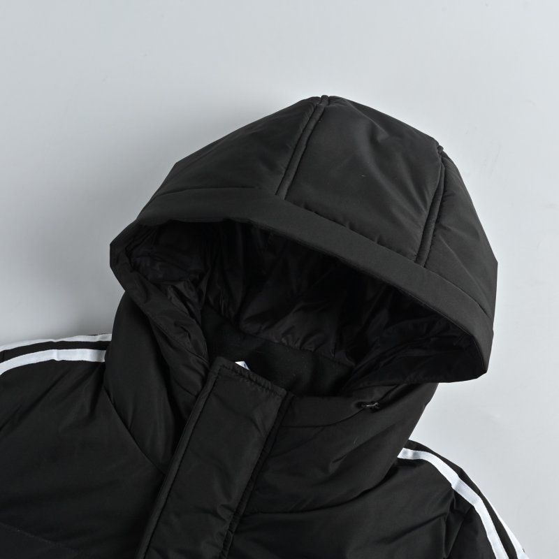 Adidas Black Down Puffer Jacket with White 3-Stripes view