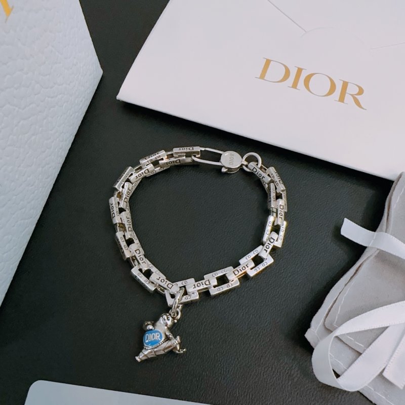 Dior Silver Chain Link Bracelet with Charm