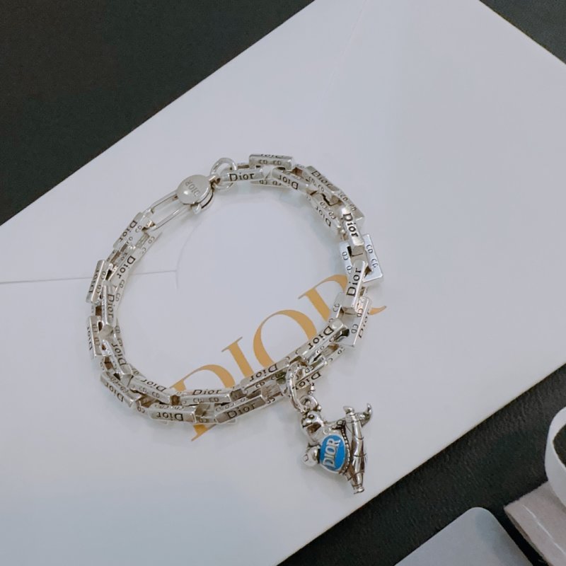 Dior Silver Chain Link Bracelet with Charm view