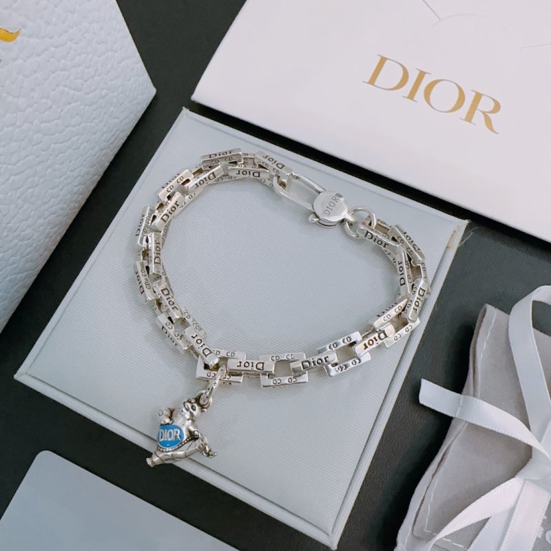 Dior Silver Chain Link Bracelet with Charm view