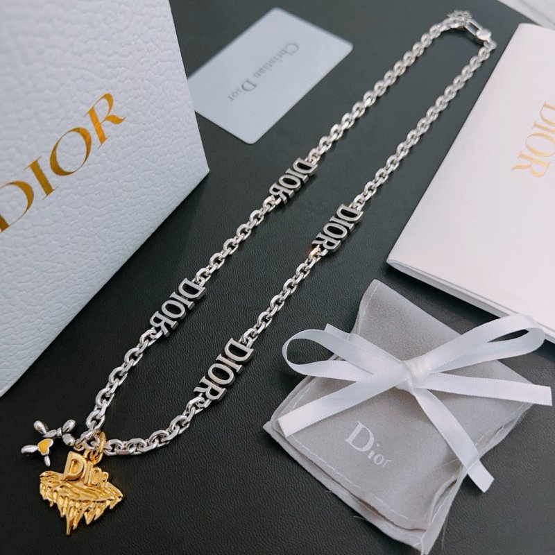 Dior Silver Chain Necklace with Gold Pendant