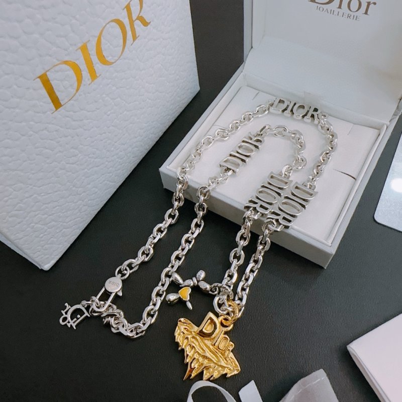 Dior Silver Chain Necklace with Gold Pendant view
