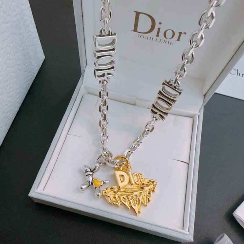 Dior Silver Chain Necklace with Gold Pendant view