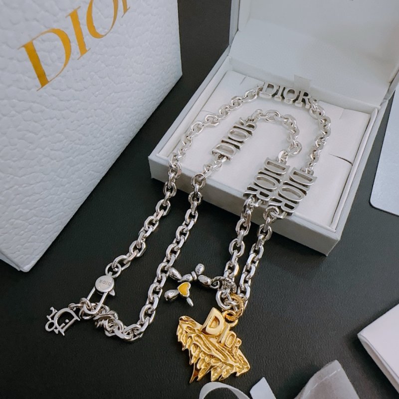 Dior Silver Chain Necklace with Gold Pendant view