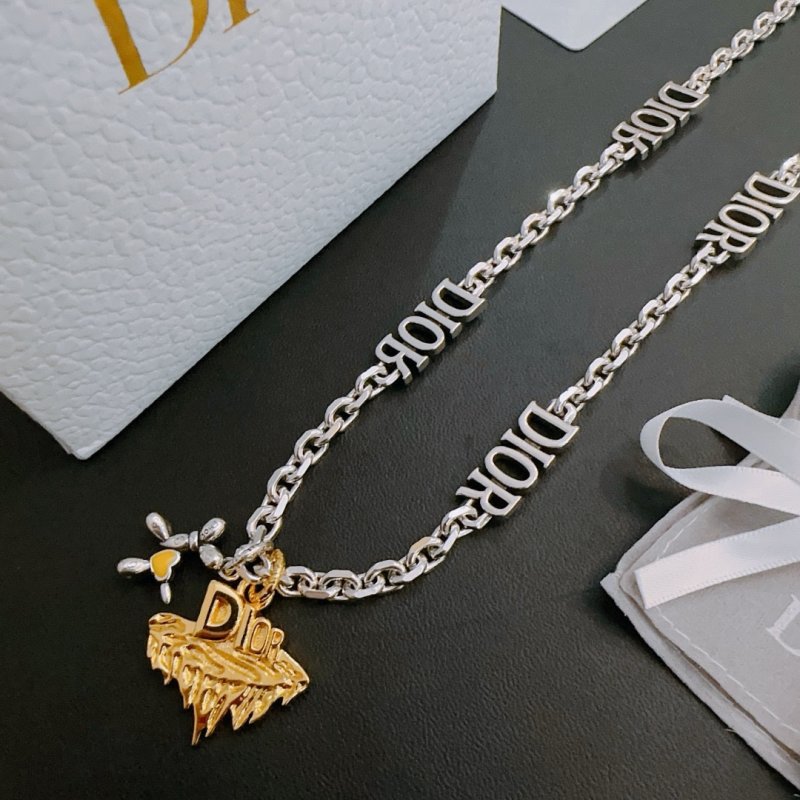 Dior Silver Chain Necklace with Gold Pendant view
