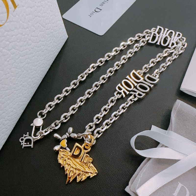 Dior Silver Chain Necklace with Gold Pendant view