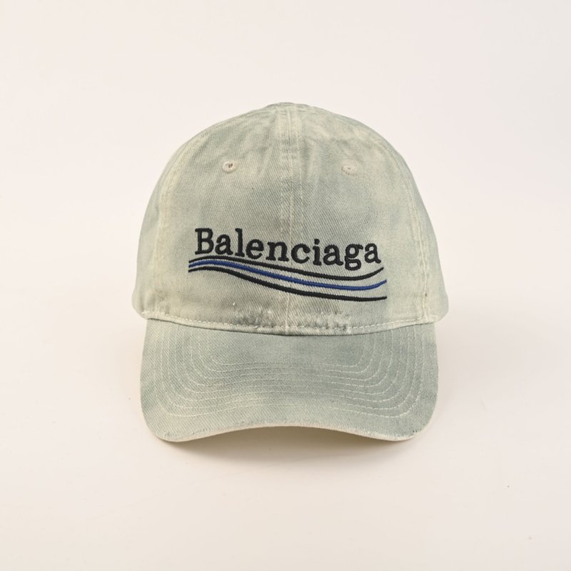 Balenciaga Wave Embroidered Distressed Baseball Cap - Sage