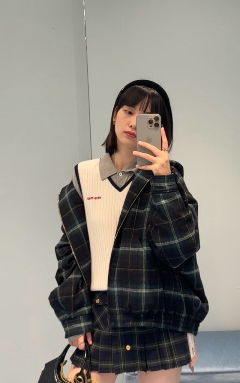 Teal Plaid Zip-Up Jacket view