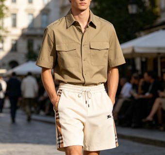 Burberry Cream Check Trim Shorts view 4