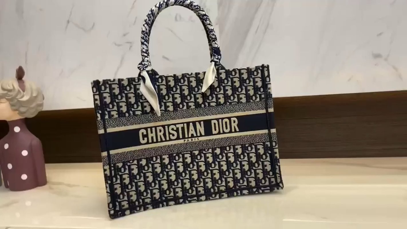 Dior Book Tote Monogram Navy Canvas Shoulder Bag