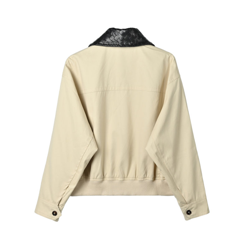 Beige Oversized Bomber Jacket with Contrast Collar view