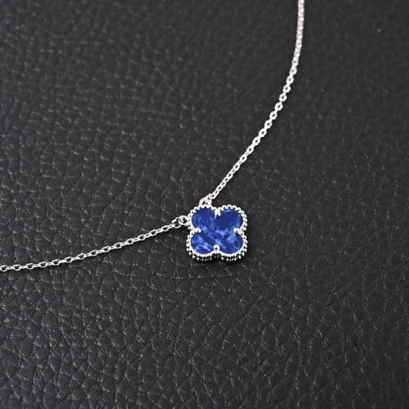 Van Cleef & Arpels Four Leaf Clover Pendant Necklace Blue Silver view